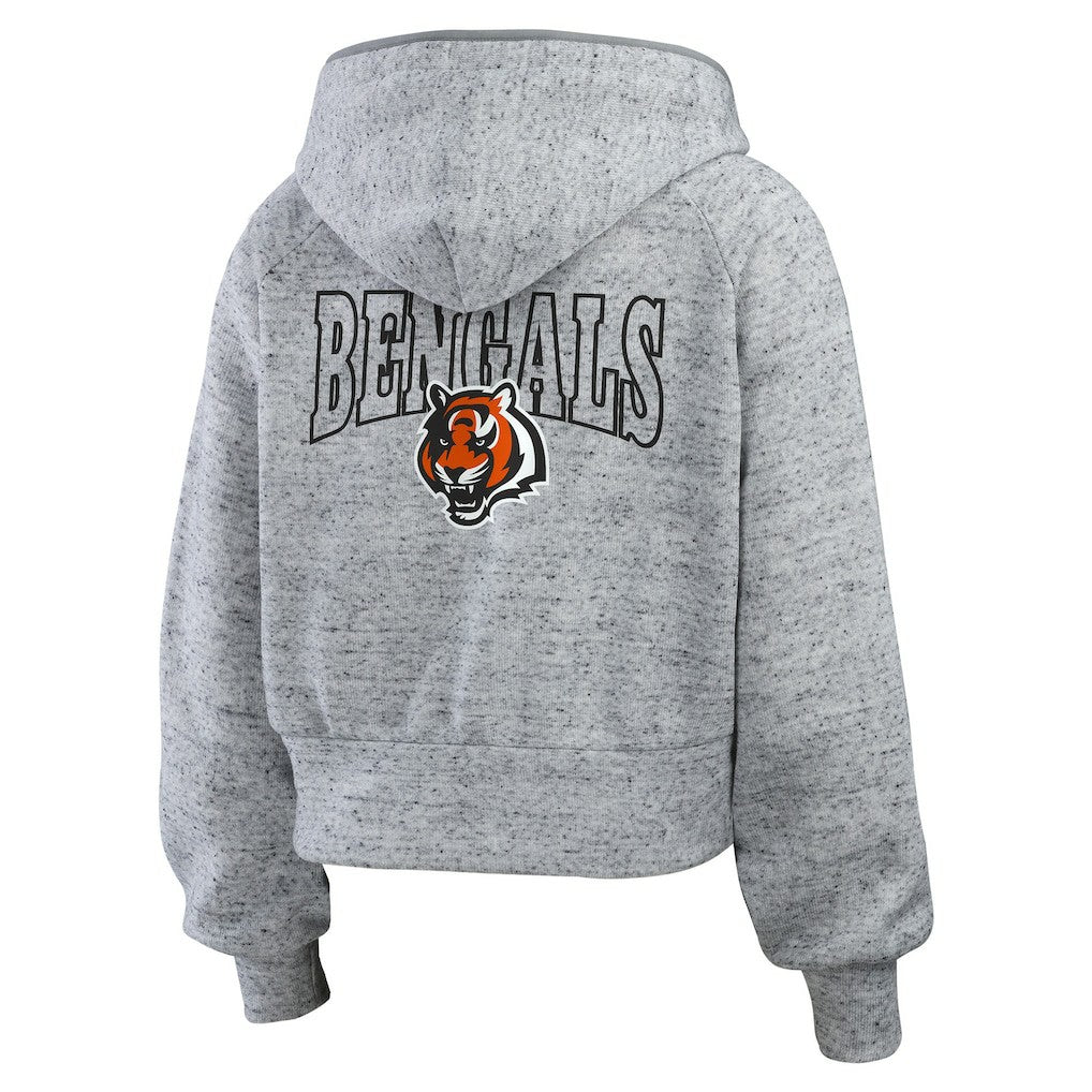 Cincinnati Bengals WEAR by Erin Andrews Women's Speckled Fleece Cropped Full-Zip Hoodie Heather Gray | NFL