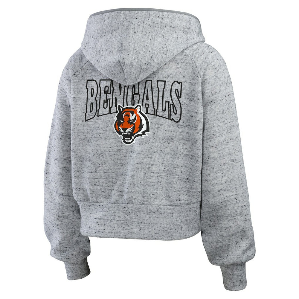 Cincinnati Bengals WEAR by Erin Andrews Women's Speckled Fleece Cropped Full-Zip Hoodie Heather Gray | NFL