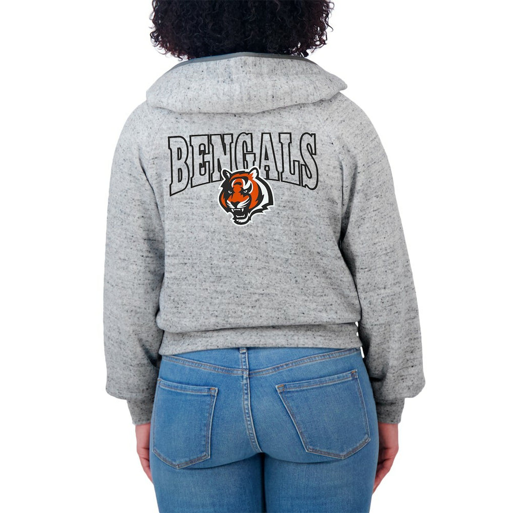 Cincinnati Bengals WEAR by Erin Andrews Women's Speckled Fleece Cropped Full-Zip Hoodie Heather Gray | NFL