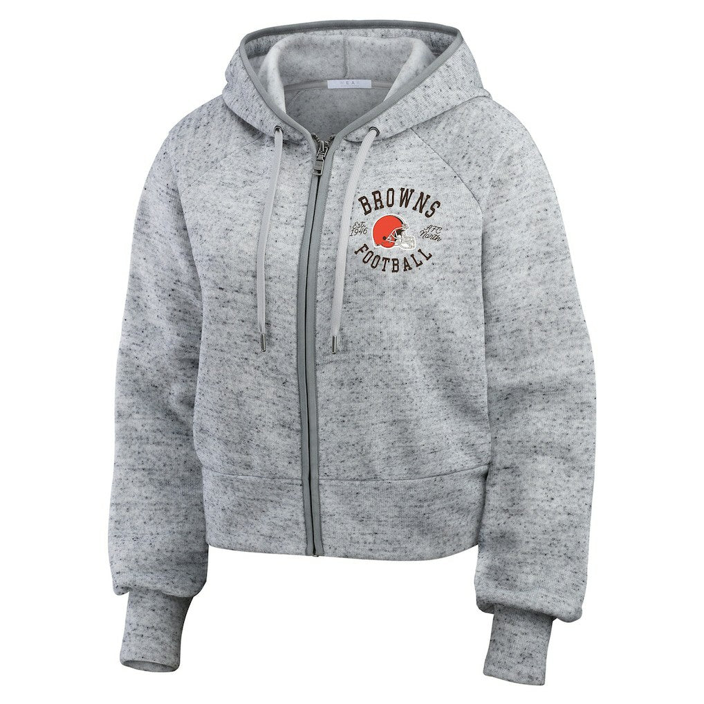 Cleveland Browns WEAR by Erin Andrews Women's Speckled Fleece Cropped Full-Zip Hoodie Heather Gray | NFL