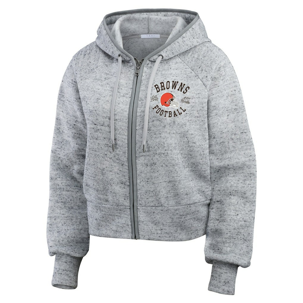 Cleveland Browns WEAR by Erin Andrews Women's Speckled Fleece Cropped Full-Zip Hoodie Heather Gray | NFL