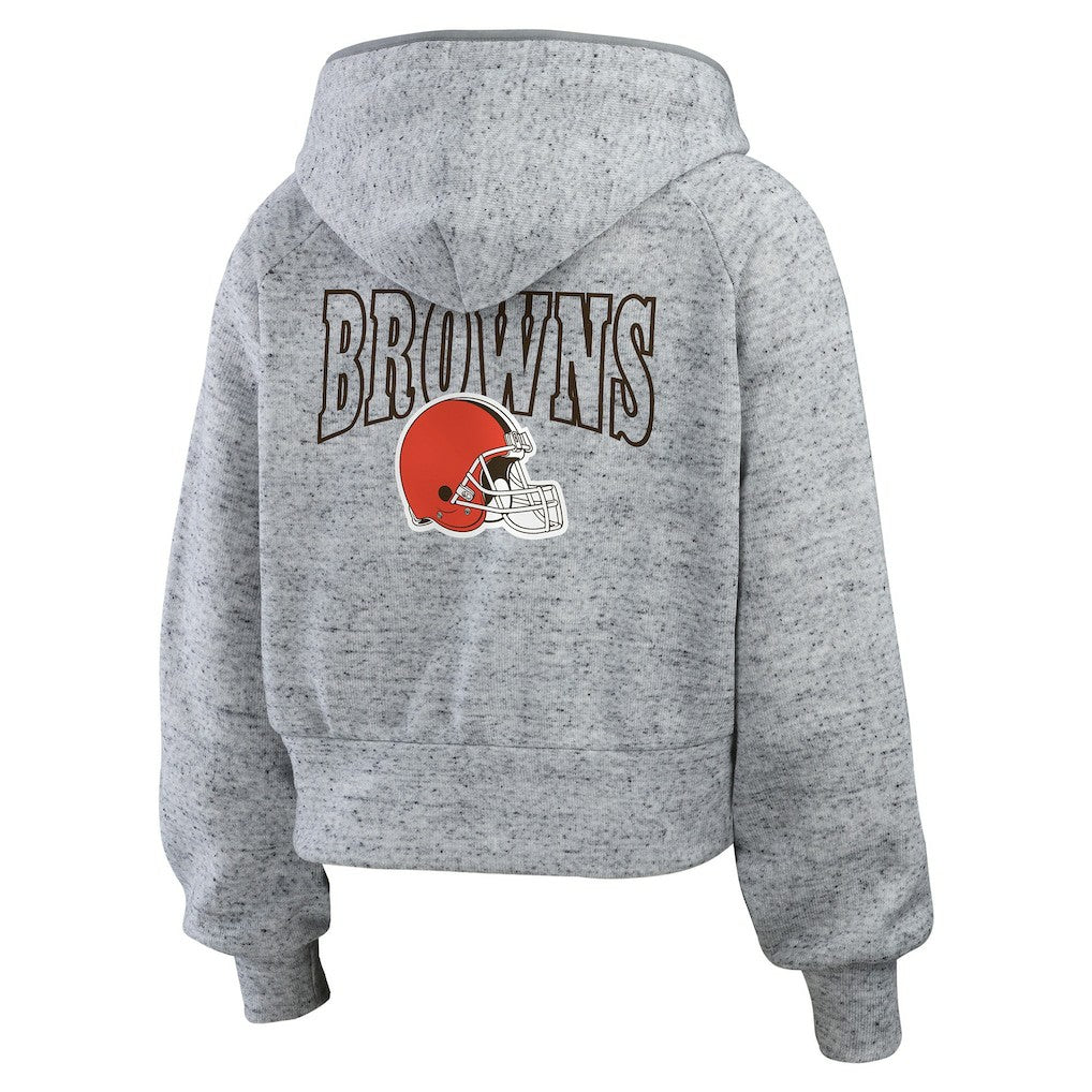 Cleveland Browns WEAR by Erin Andrews Women's Speckled Fleece Cropped Full-Zip Hoodie Heather Gray | NFL