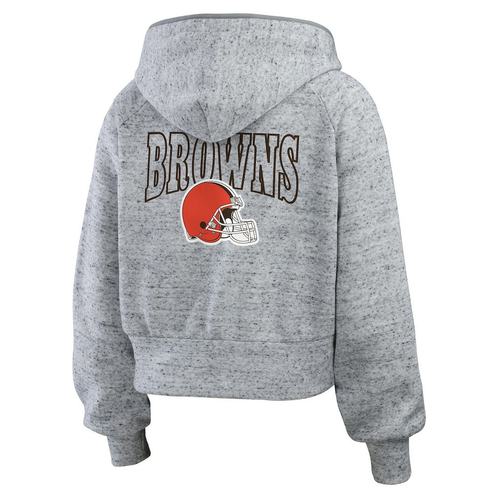 Cleveland Browns WEAR by Erin Andrews Women's Speckled Fleece Cropped Full-Zip Hoodie Heather Gray | NFL