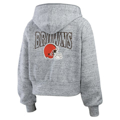 Cleveland Browns WEAR by Erin Andrews Women's Speckled Fleece Cropped Full-Zip Hoodie Heather Gray | NFL