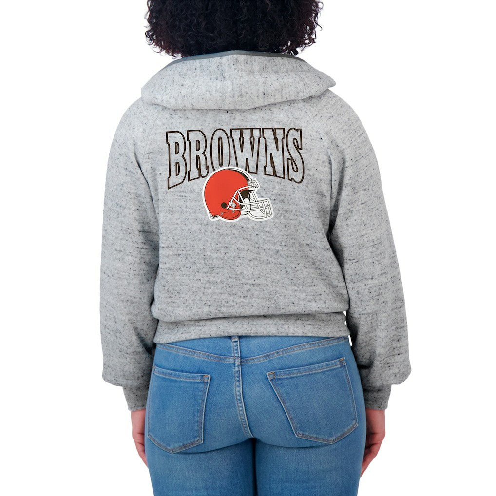 Cleveland Browns WEAR by Erin Andrews Women's Speckled Fleece Cropped Full-Zip Hoodie Heather Gray | NFL
