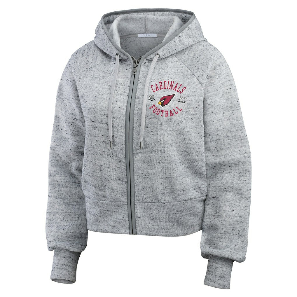 Arizona Cardinals WEAR by Erin Andrews Women's Speckled Fleece Cropped Full-Zip Hoodie Heather Gray | NFL