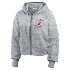 Arizona Cardinals WEAR by Erin Andrews Women's Speckled Fleece Cropped Full-Zip Hoodie Heather Gray | NFL