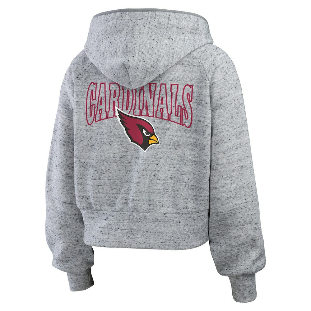 Arizona Cardinals WEAR by Erin Andrews Women's Speckled Fleece Cropped Full-Zip Hoodie Heather Gray | NFL