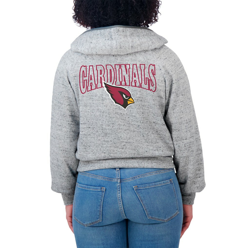 Arizona Cardinals WEAR by Erin Andrews Women's Speckled Fleece Cropped Full-Zip Hoodie Heather Gray | NFL