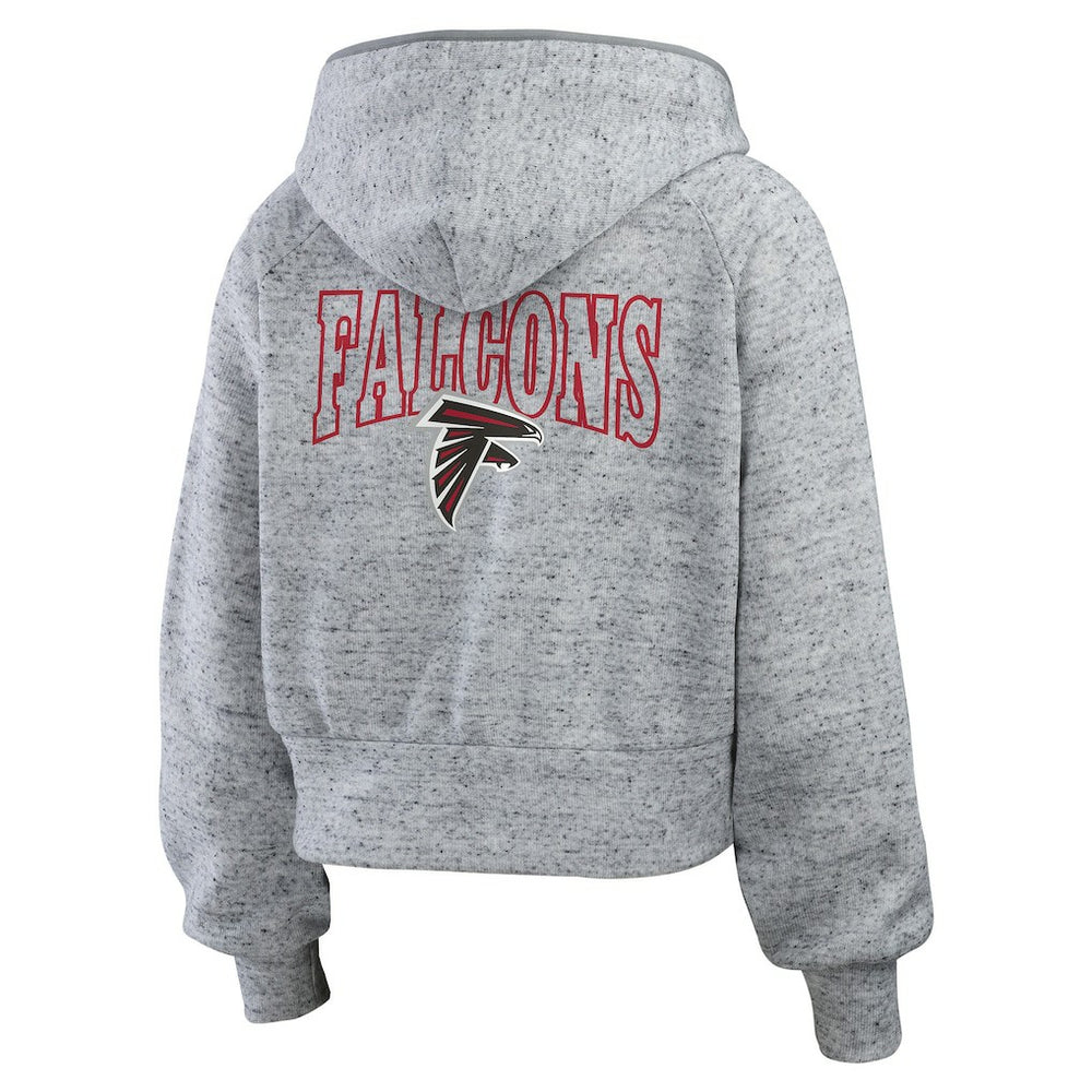 Atlanta Falcons WEAR by Erin Andrews Women's Speckled Fleece Cropped Full-Zip Hoodie Heather Gray | NFL