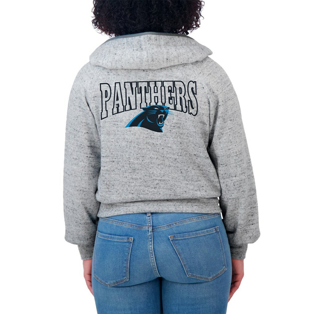 Carolina Panthers WEAR by Erin Andrews Women's Speckled Fleece Cropped Full-Zip Hoodie Heather Gray | NFL