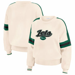 New York Jets WEAR by Erin Andrews Women's Stripe Pullover Sweater Cream | NFL