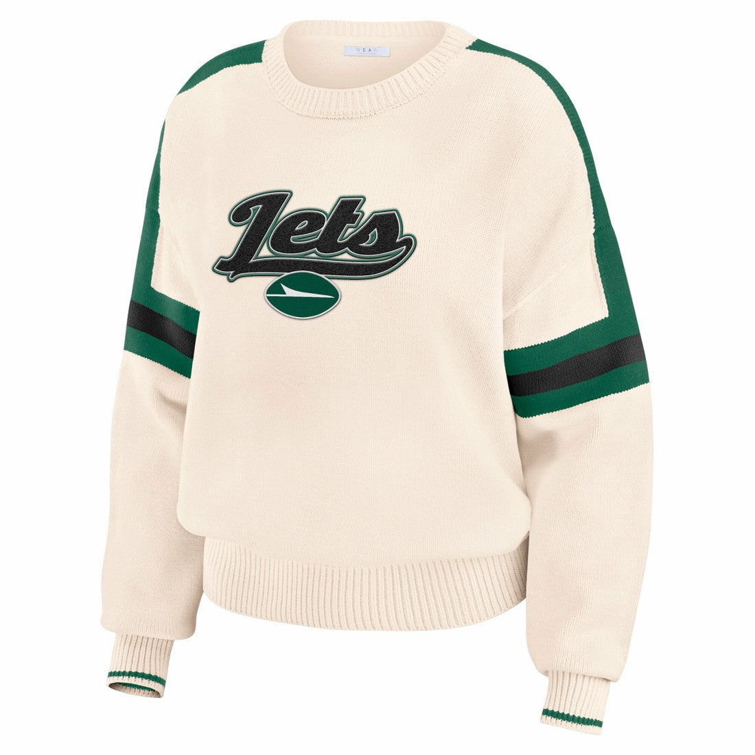 New York Jets WEAR by Erin Andrews Women's Stripe Pullover Sweater Cream | NFL