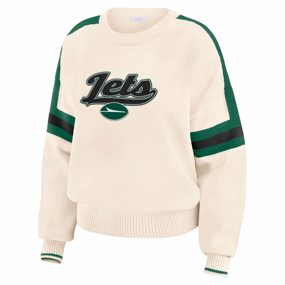 New York Jets WEAR by Erin Andrews Women's Stripe Pullover Sweater Cream | NFL