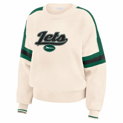 New York Jets WEAR by Erin Andrews Women's Stripe Pullover Sweater Cream | NFL