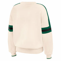 New York Jets WEAR by Erin Andrews Women's Stripe Pullover Sweater Cream | NFL