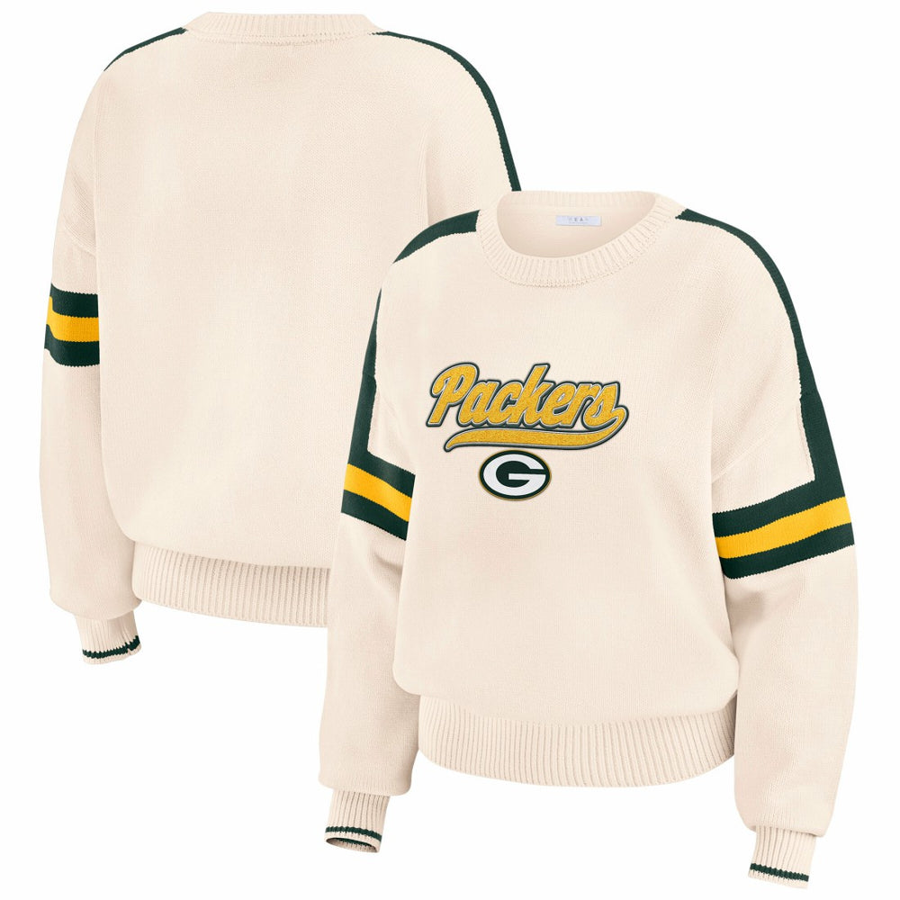 Green Bay Packers WEAR by Erin Andrews Women's Stripe Pullover Sweater Cream | NFL