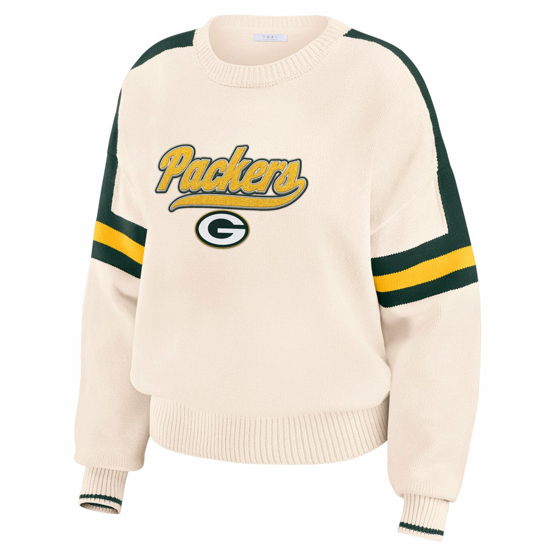 Green Bay Packers WEAR by Erin Andrews Women's Stripe Pullover Sweater Cream | NFL