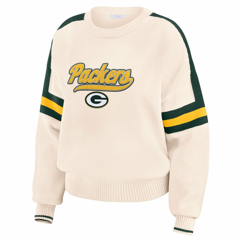 Green Bay Packers WEAR by Erin Andrews Women's Stripe Pullover Sweater Cream | NFL