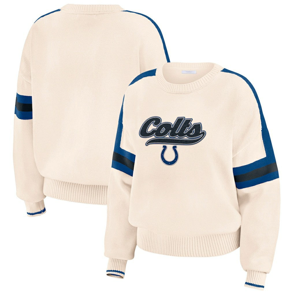 Indianapolis Colts WEAR by Erin Andrews Women's Stripe Pullover Sweater Cream | NFL