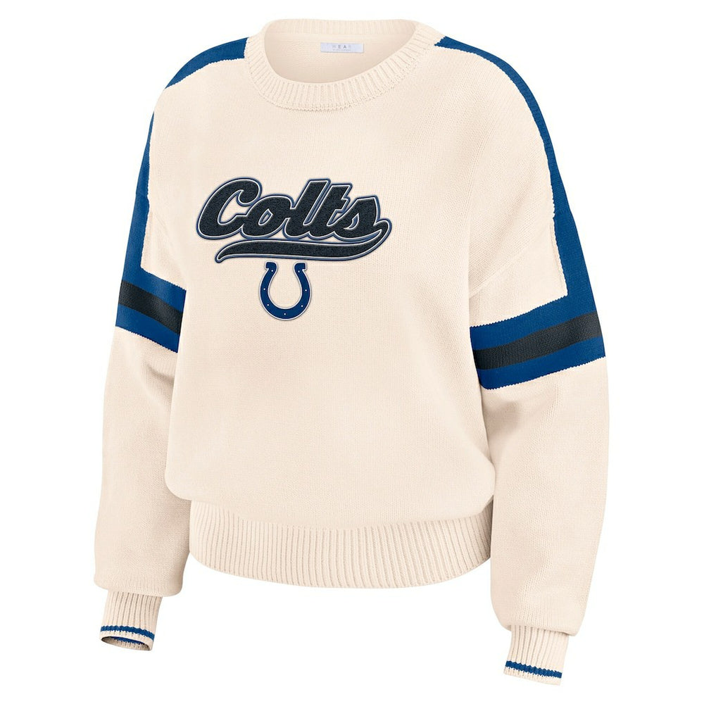 Indianapolis Colts WEAR by Erin Andrews Women's Stripe Pullover Sweater Cream | NFL
