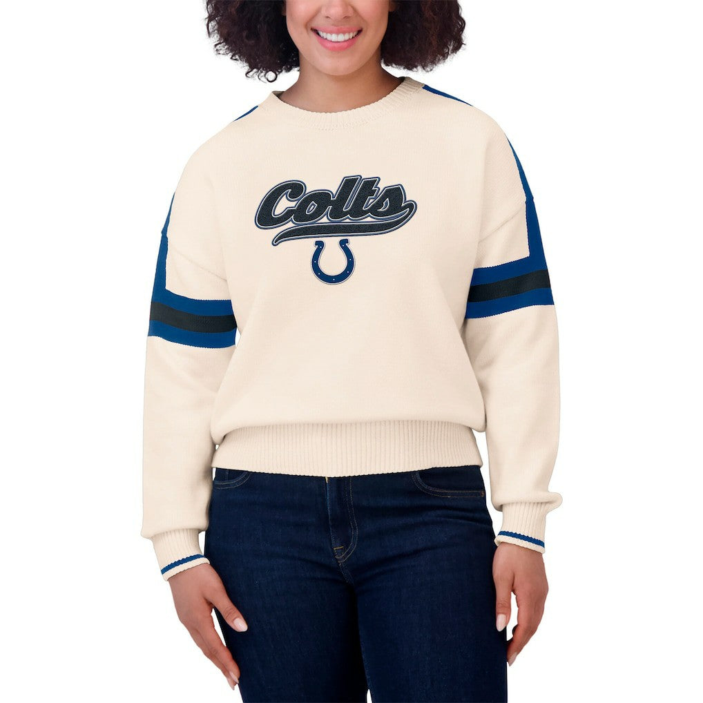 Indianapolis Colts WEAR by Erin Andrews Women's Stripe Pullover Sweater Cream | NFL
