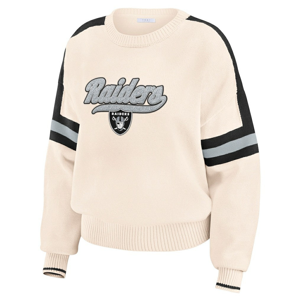 Las Vegas Raiders WEAR by Erin Andrews Women's Stripe Pullover Sweater Cream | NFL