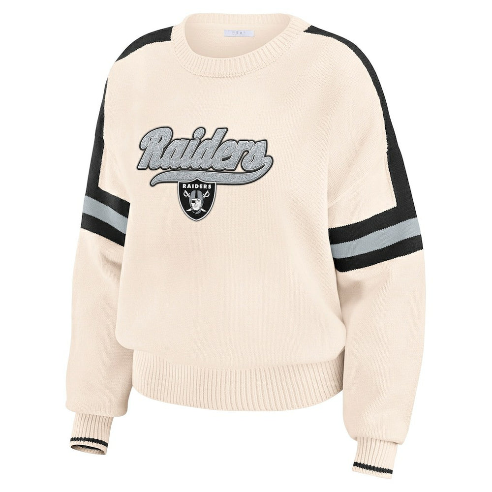 Las Vegas Raiders WEAR by Erin Andrews Women's Stripe Pullover Sweater Cream | NFL