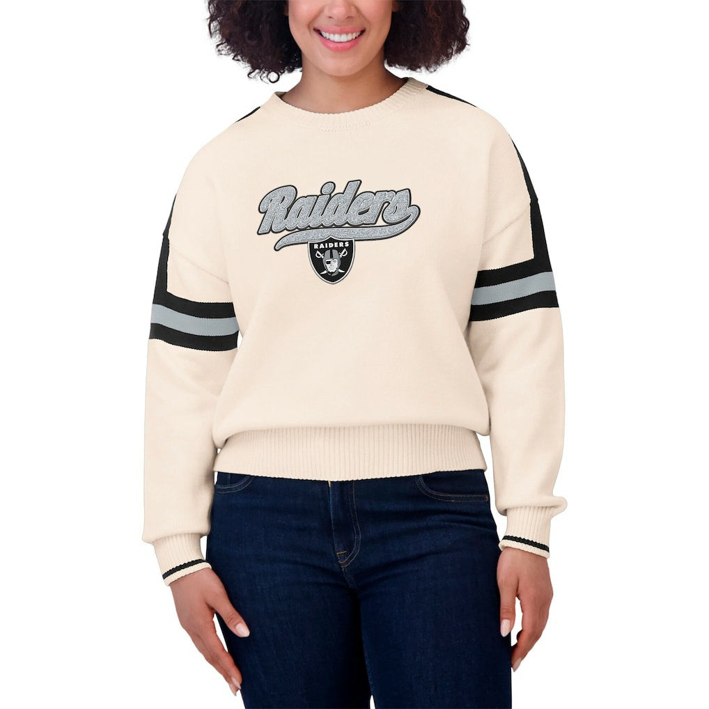 Las Vegas Raiders WEAR by Erin Andrews Women's Stripe Pullover Sweater Cream | NFL