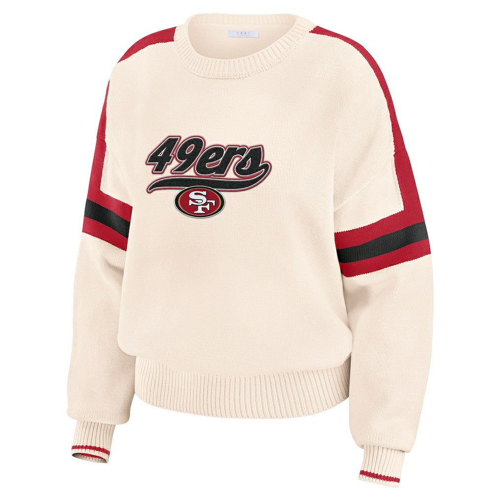 San Francisco 49ers WEAR by Erin Andrews Women's Stripe Pullover Sweater Cream | NFL