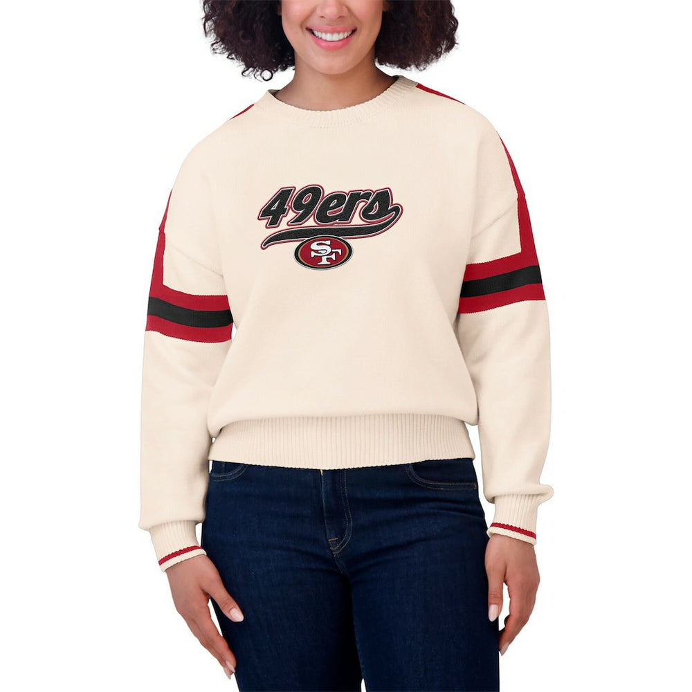 San Francisco 49ers WEAR by Erin Andrews Women's Stripe Pullover Sweater Cream | NFL