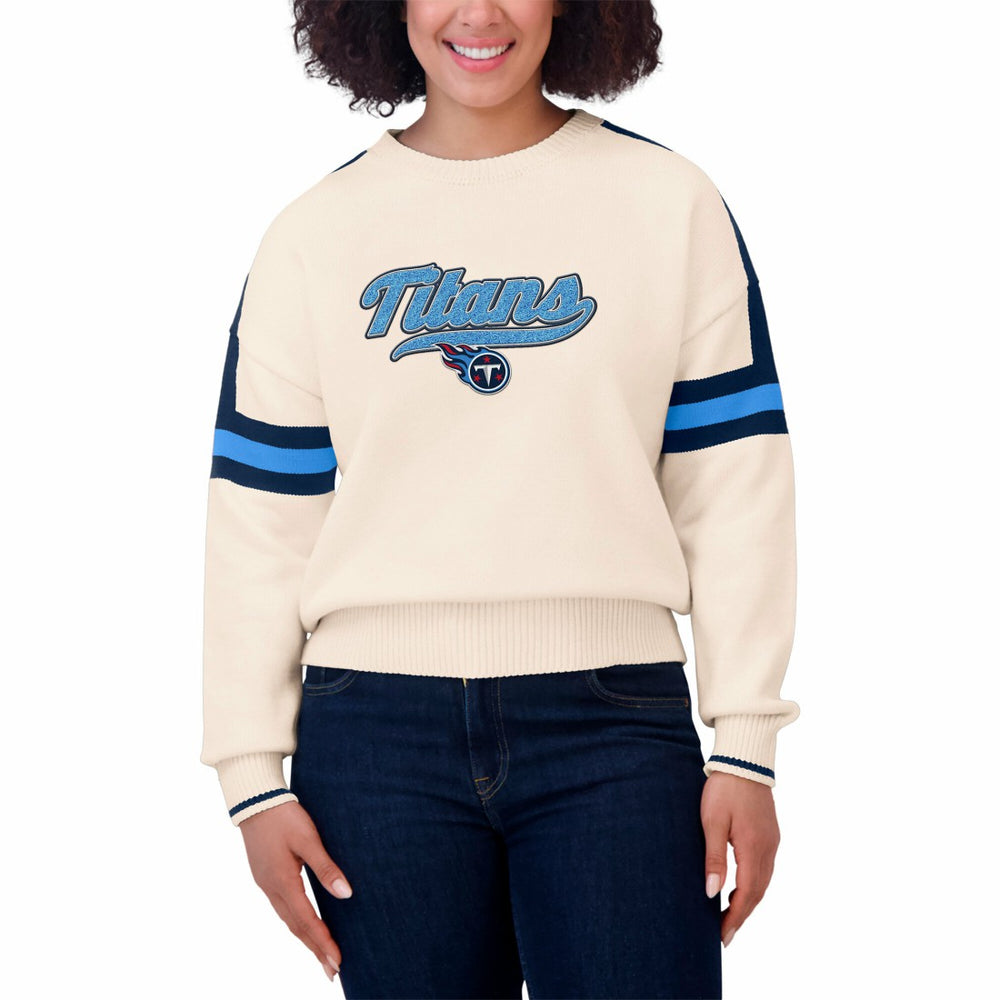 Tennessee Titans WEAR by Erin Andrews Women's Stripe Pullover Sweater Cream | NFL