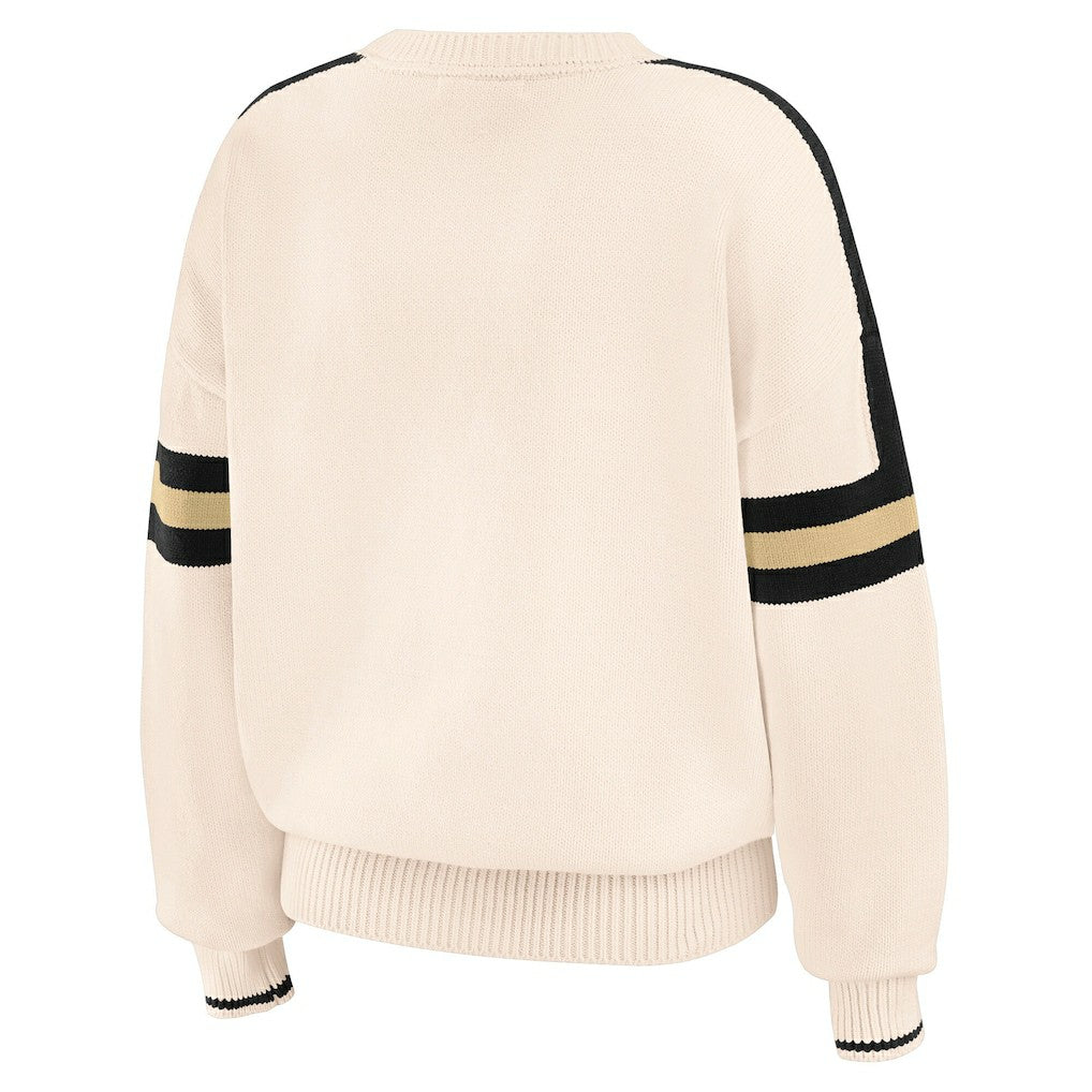 New Orleans Saints WEAR by Erin Andrews Women's Stripe Pullover Sweater Cream | NFL