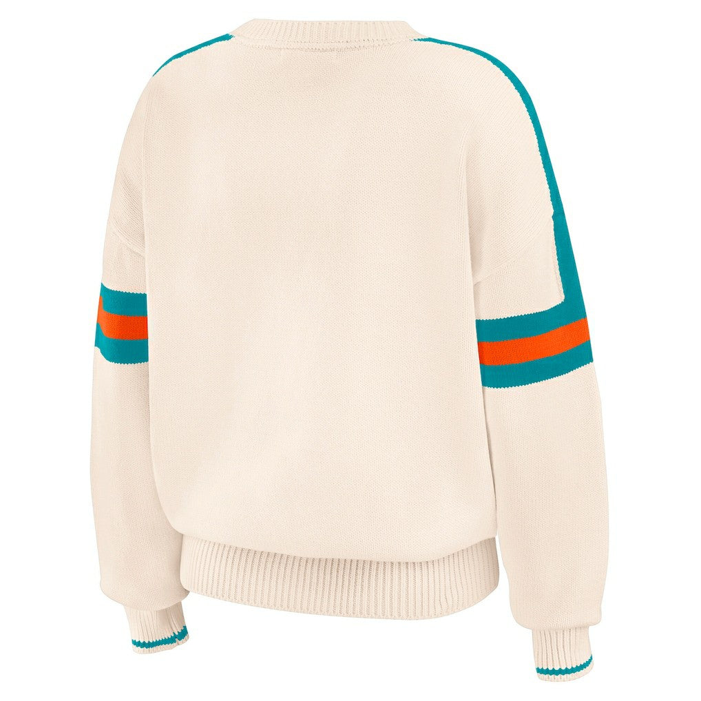 Miami Dolphins WEAR by Erin Andrews Women's Stripe Pullover Sweater Cream | NFL