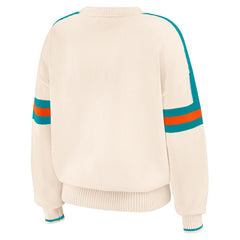 Miami Dolphins WEAR by Erin Andrews Women's Stripe Pullover Sweater Cream | NFL