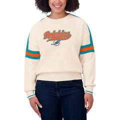 Miami Dolphins WEAR by Erin Andrews Women's Stripe Pullover Sweater Cream | NFL