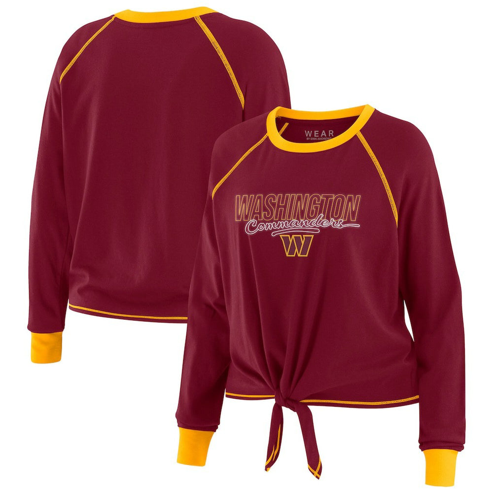 Washington Commanders WEAR by Erin Andrews Women's Tie-Front Long Sleeve T-Shirt Burgundy | NFL