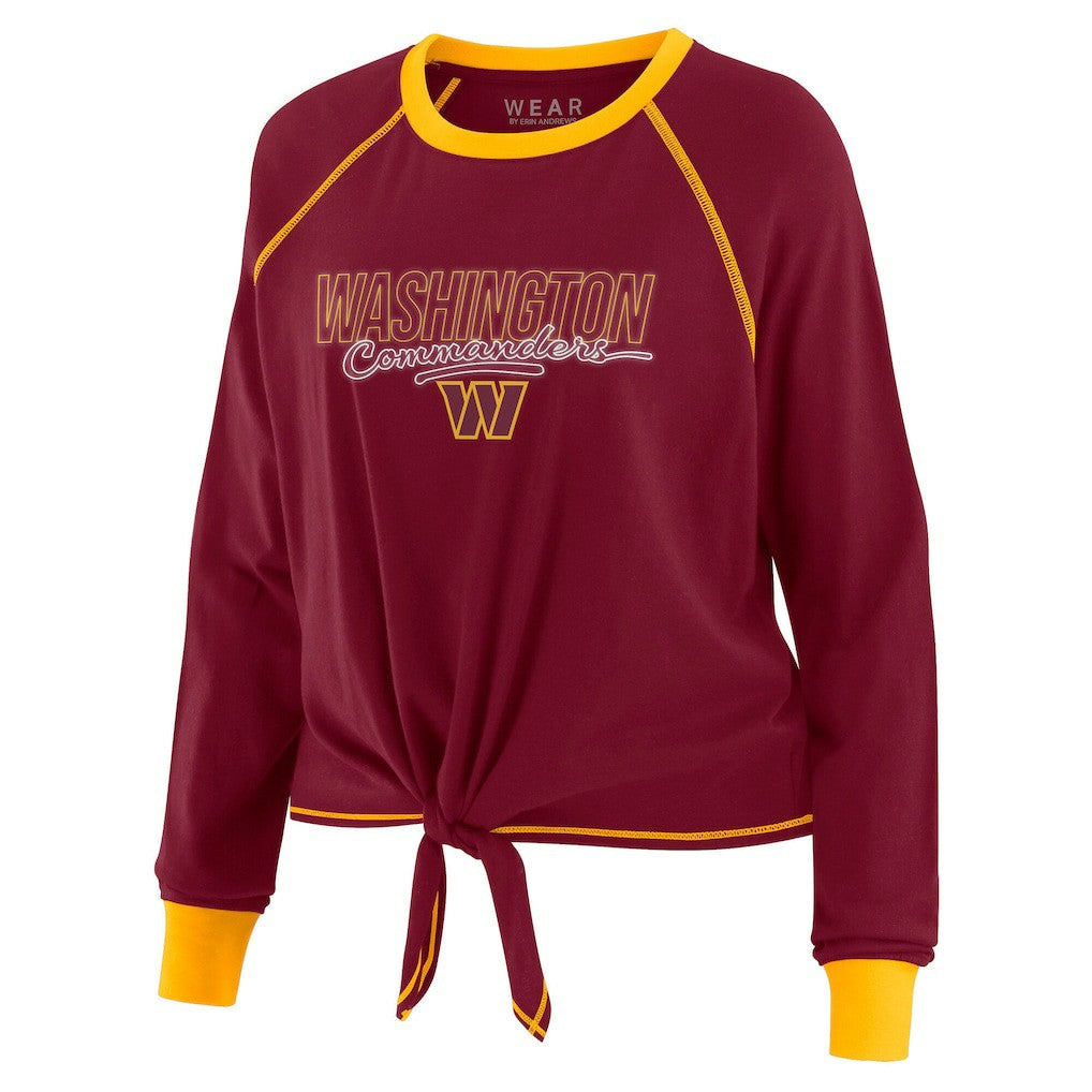 Washington Commanders WEAR by Erin Andrews Women's Tie-Front Long Sleeve T-Shirt Burgundy | NFL