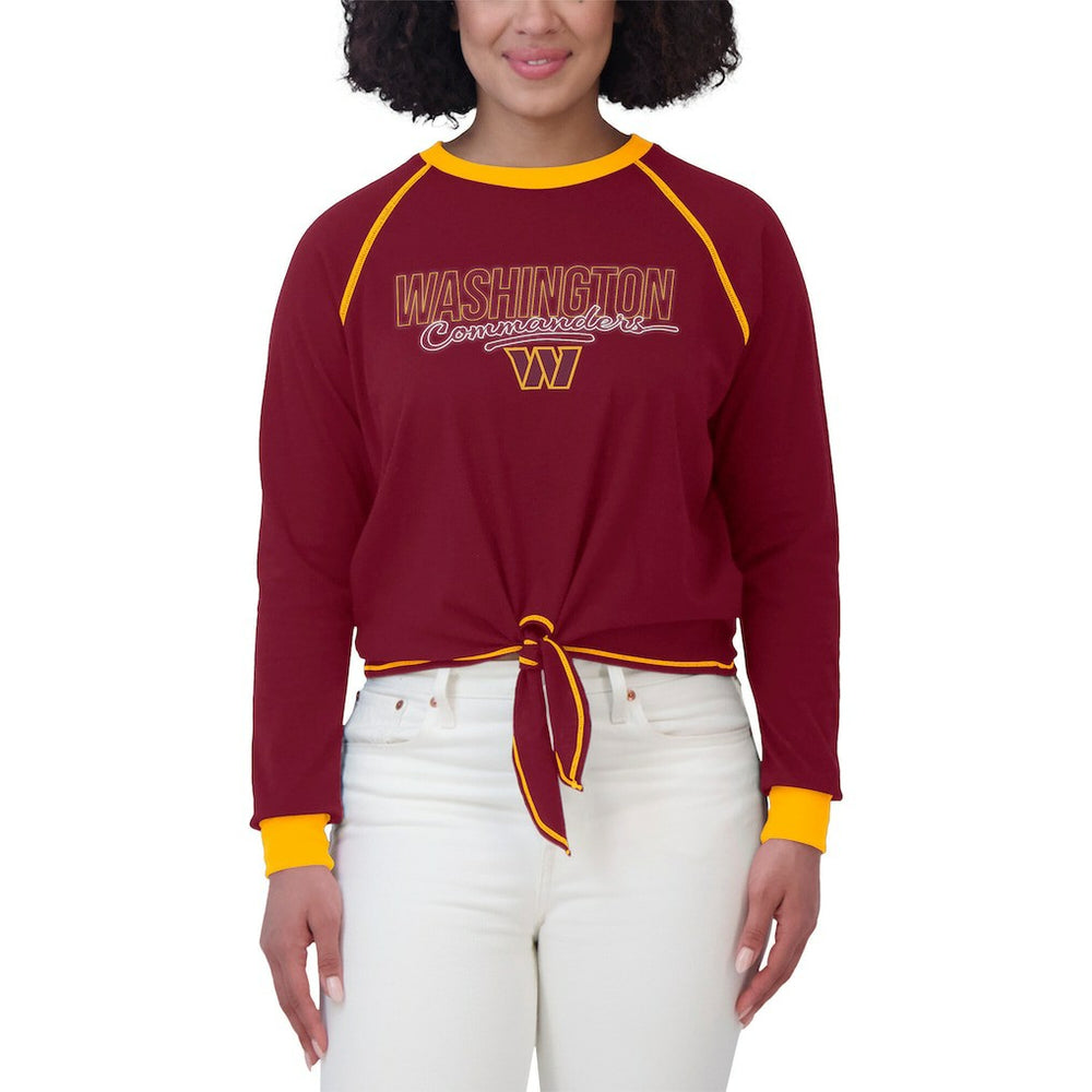 Washington Commanders WEAR by Erin Andrews Women's Tie-Front Long Sleeve T-Shirt Burgundy | NFL