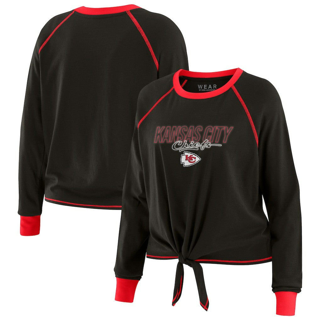 Kansas City Chiefs WEAR by Erin Andrews Women's Tie-Front Long Sleeve T-Shirt Black | NFL