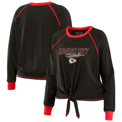 Kansas City Chiefs WEAR by Erin Andrews Women's Tie-Front Long Sleeve T-Shirt Black | NFL