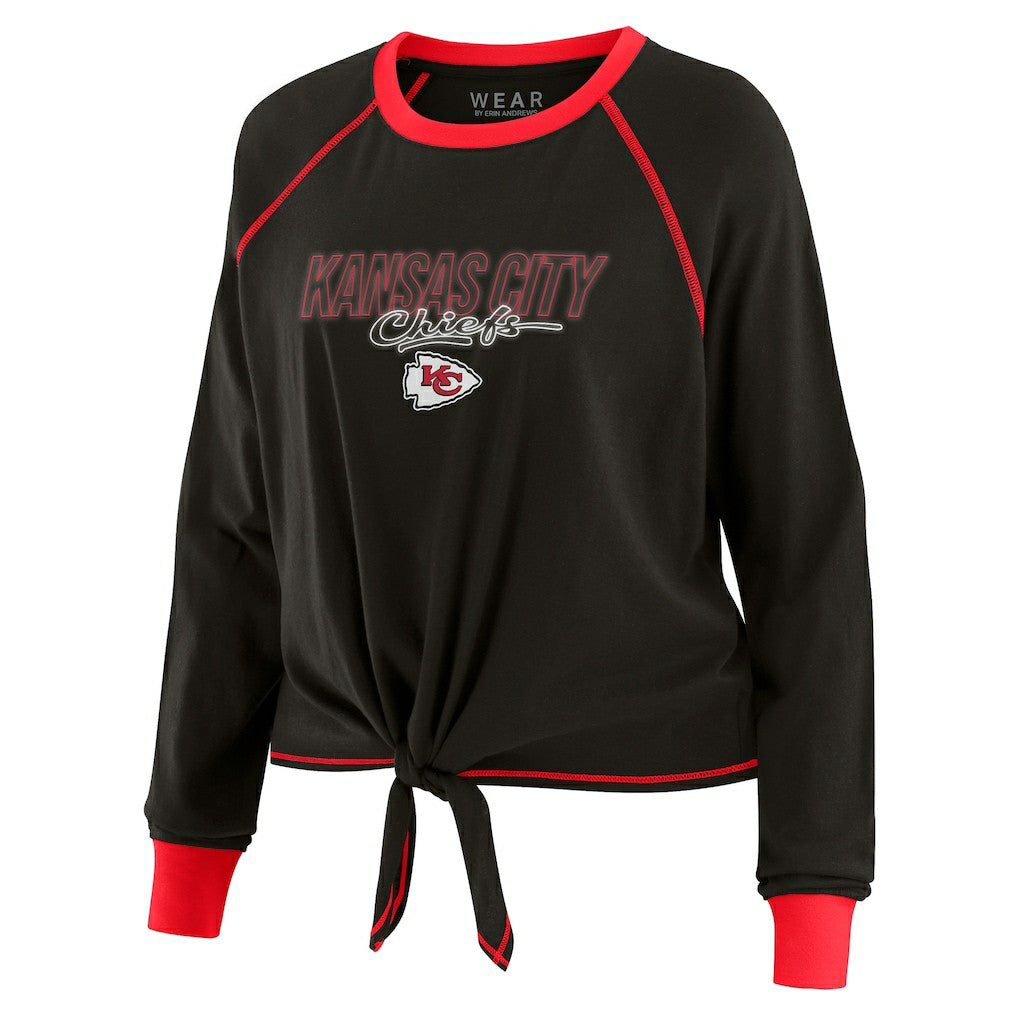 Kansas City Chiefs WEAR by Erin Andrews Women's Tie-Front Long Sleeve T-Shirt Black | NFL