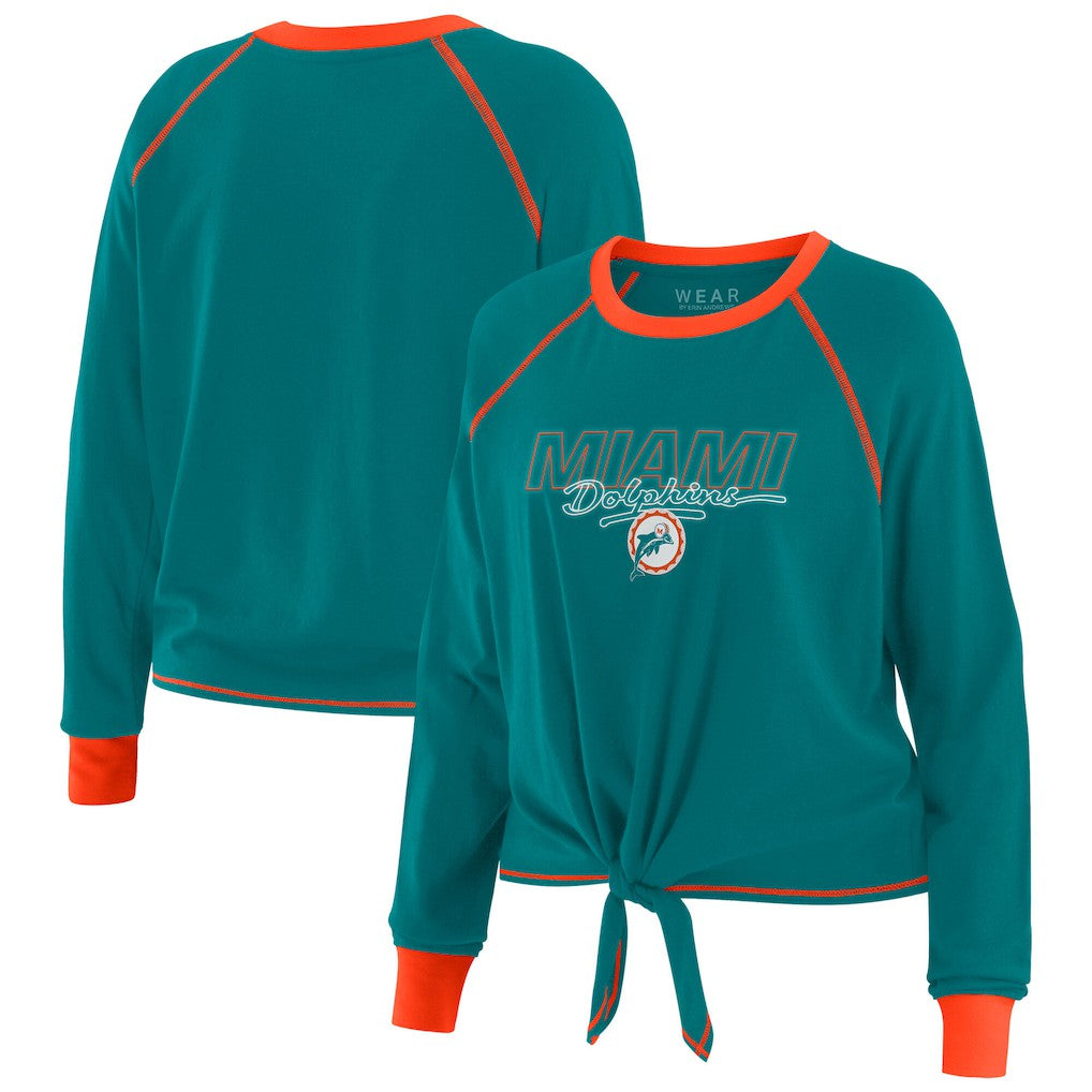 Miami Dolphins WEAR by Erin Andrews Women's Tie-Front Long Sleeve T-Shirt Aqua | NFL