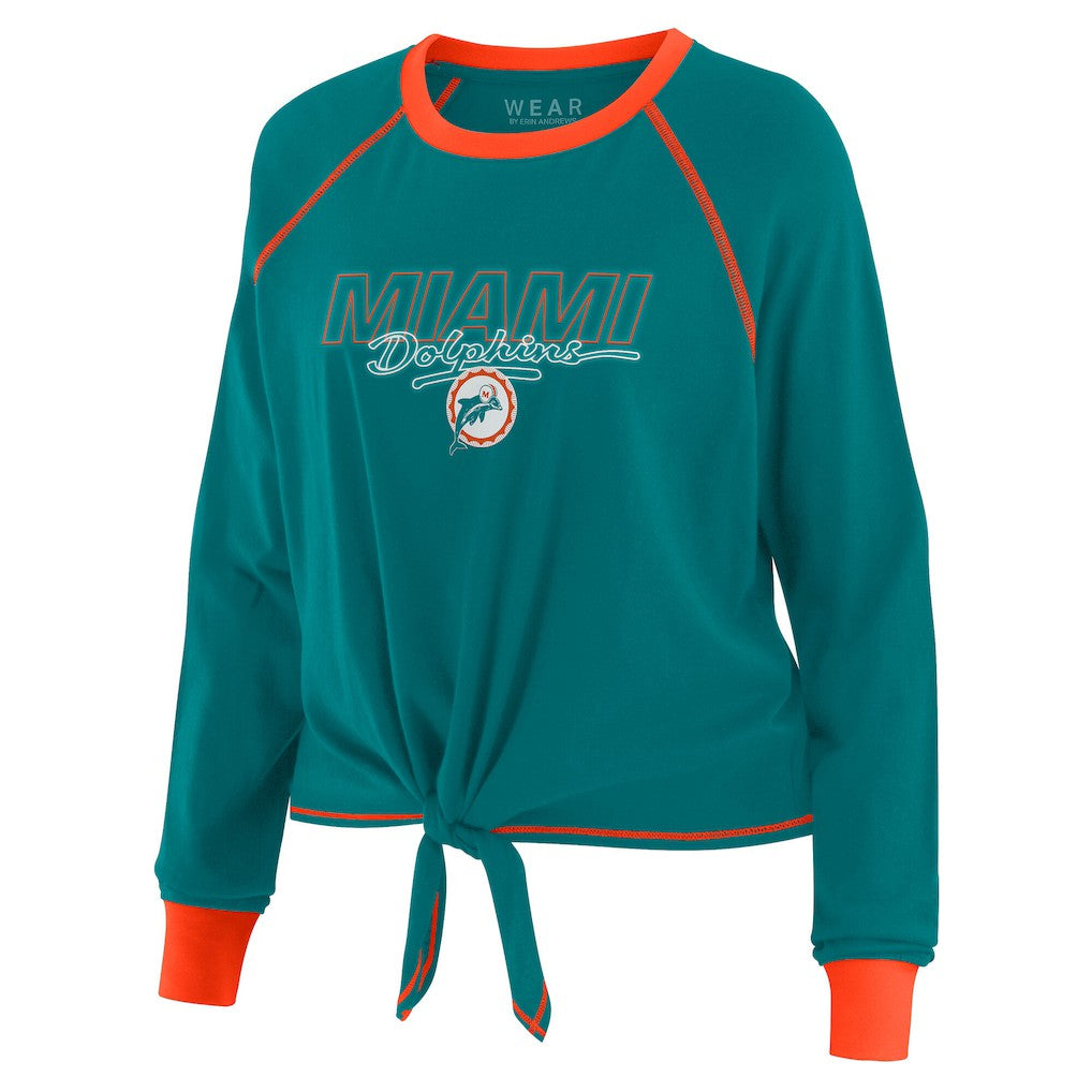 Miami Dolphins WEAR by Erin Andrews Women's Tie-Front Long Sleeve T-Shirt Aqua | NFL