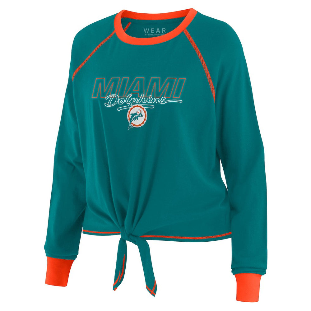 Miami Dolphins WEAR by Erin Andrews Women's Tie-Front Long Sleeve T-Shirt Aqua | NFL