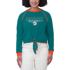 Miami Dolphins WEAR by Erin Andrews Women's Tie-Front Long Sleeve T-Shirt Aqua | NFL