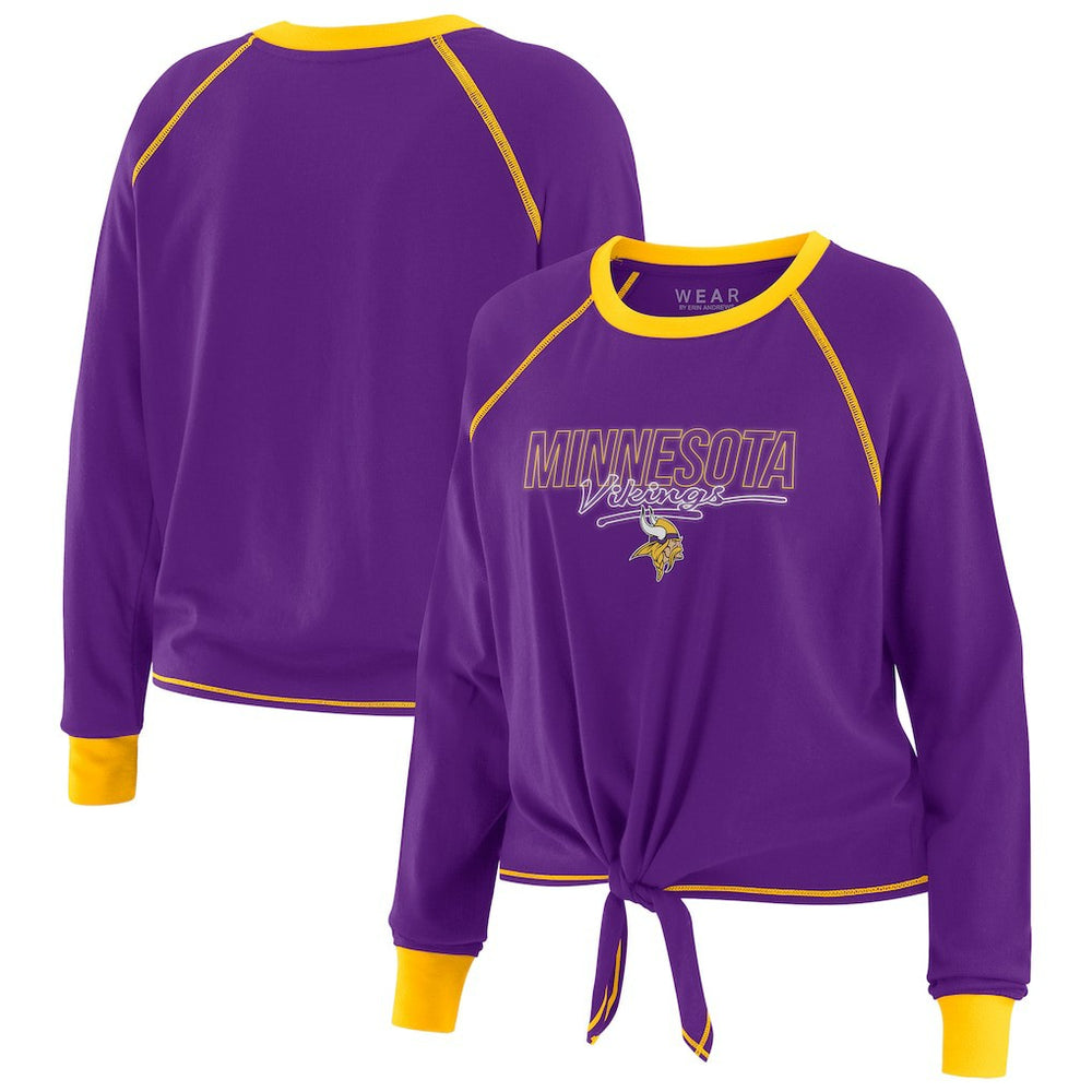 Minnesota Vikings WEAR by Erin Andrews Women's Tie-Front Long Sleeve T-Shirt Purple | NFL