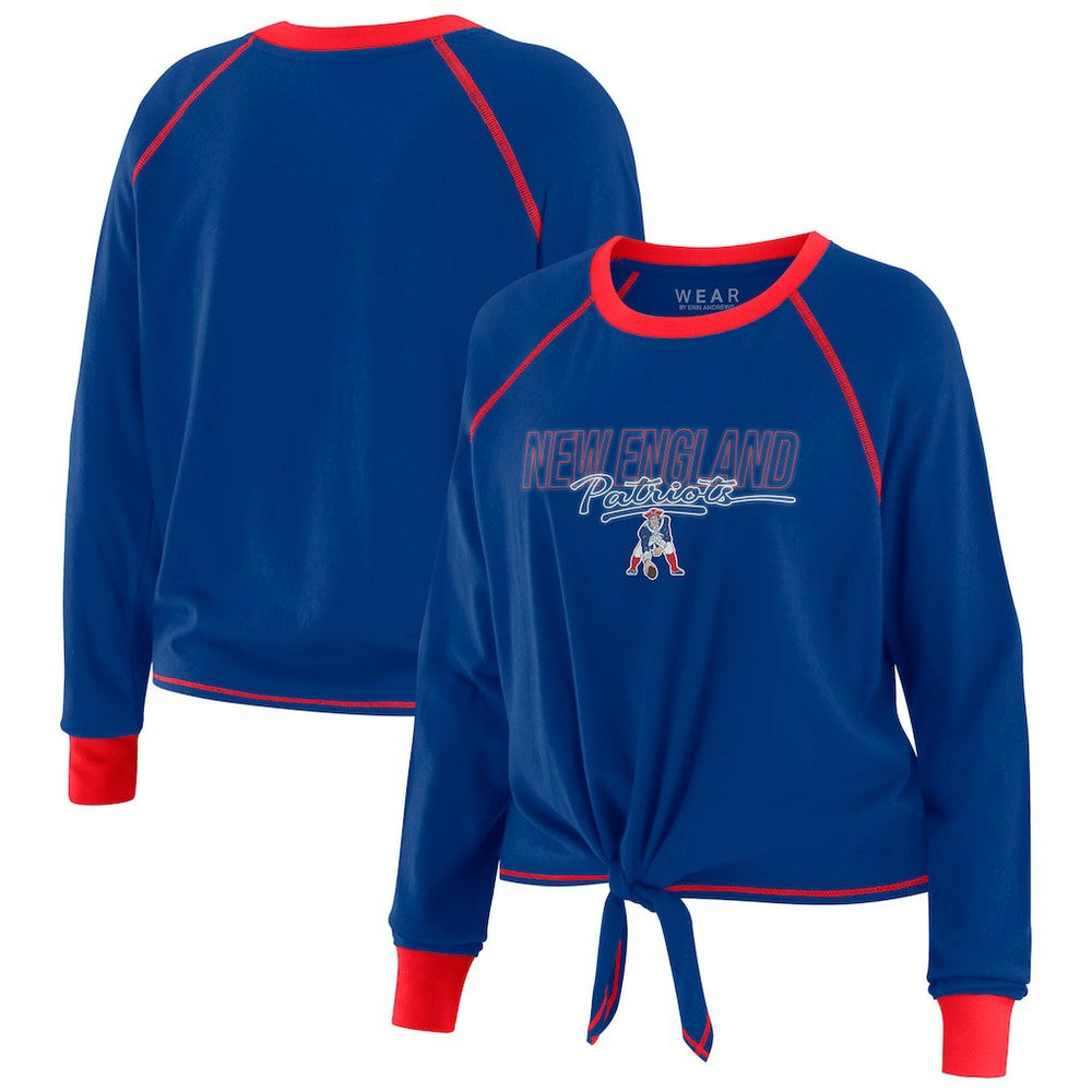 New England Patriots WEAR by Erin Andrews Women's Tie-Front Long Sleeve T-Shirt Royal | NFL