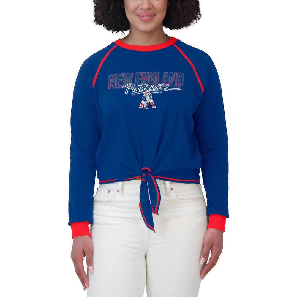 New England Patriots WEAR by Erin Andrews Women's Tie-Front Long Sleeve T-Shirt Royal | NFL
