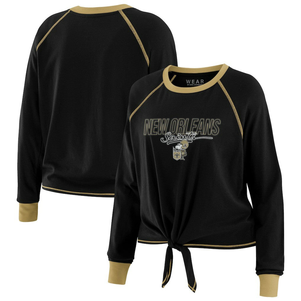 New Orleans Saints WEAR by Erin Andrews Women's Tie-Front Long Sleeve T-Shirt Black | NFL
